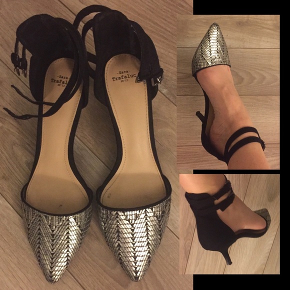 Zara Shoes - ZARA TRAFALUC pair of silver & black kitten heels