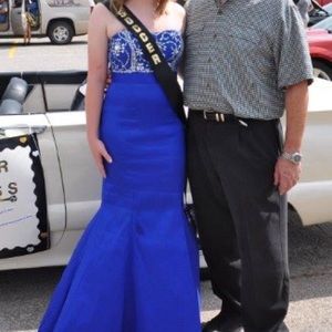 Strapless mermaid royal blue prom dress