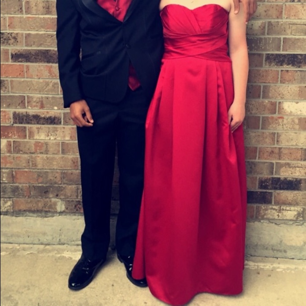 Strapless apple red prom dress