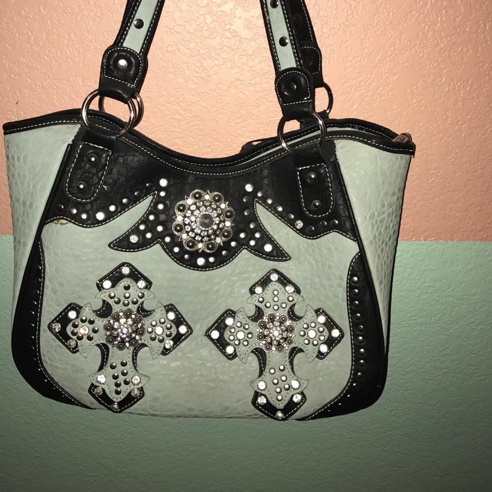 Leather rhinestone bag