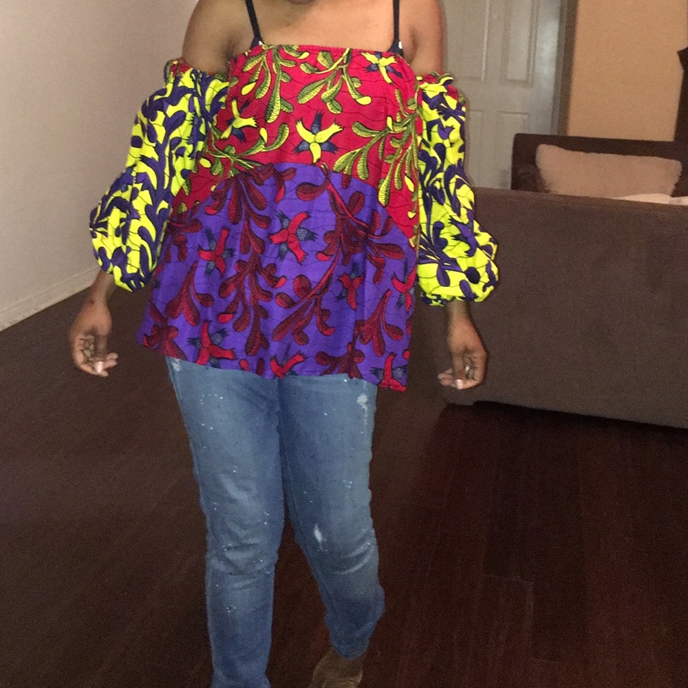 Ankara strapless top with removable sleeves small