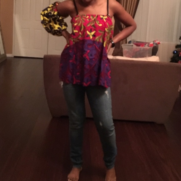 Ankara strapless top with removable sleeves small - Picture 2 of 3
