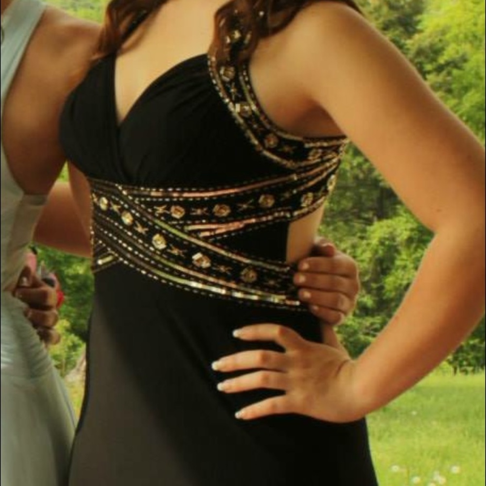 Black and gold prom dress