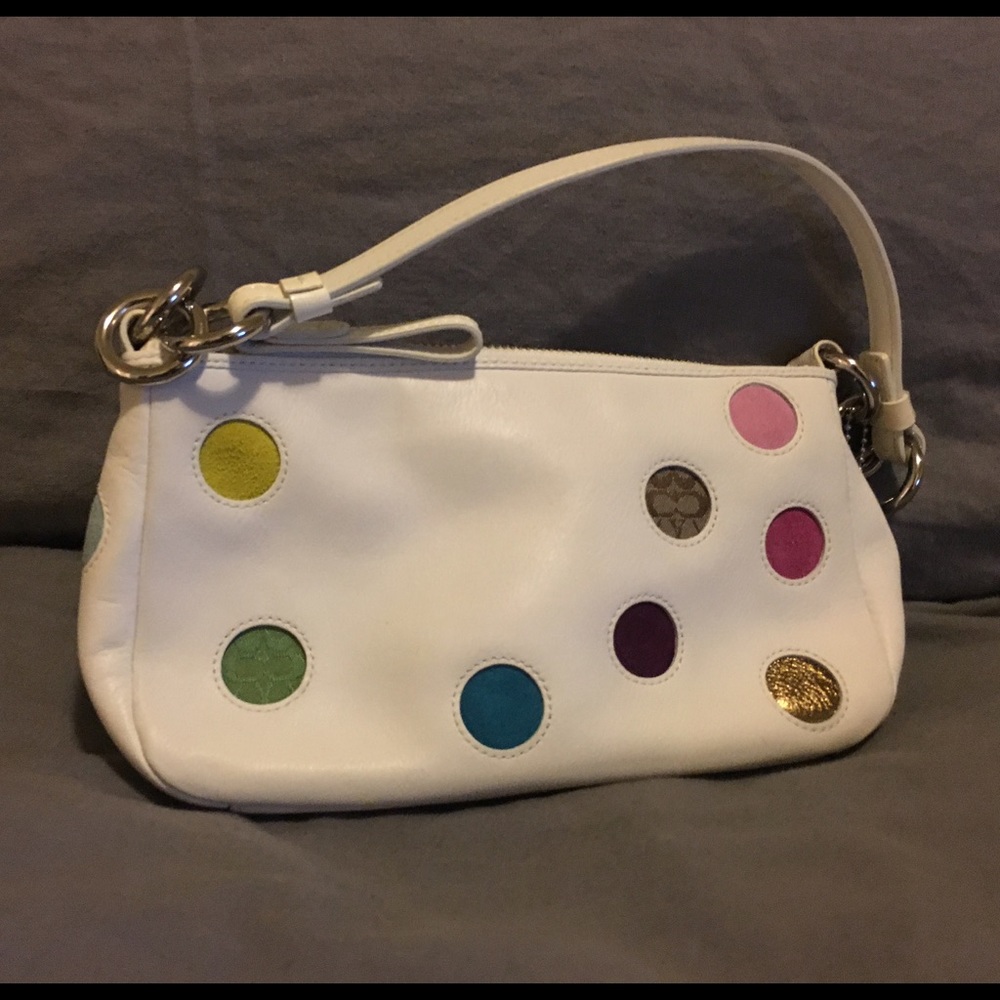 COACH Small White Leather Polka Dot Handbag