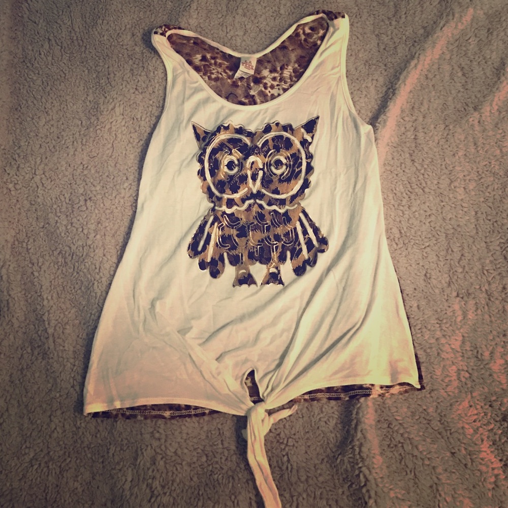 Cream and leopard owl tank top