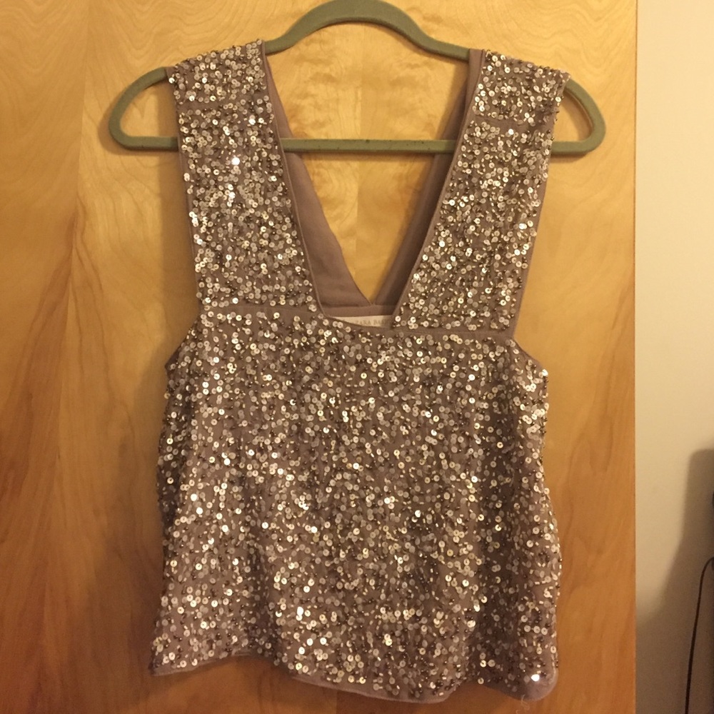 Fun low cut sequin Zara top!