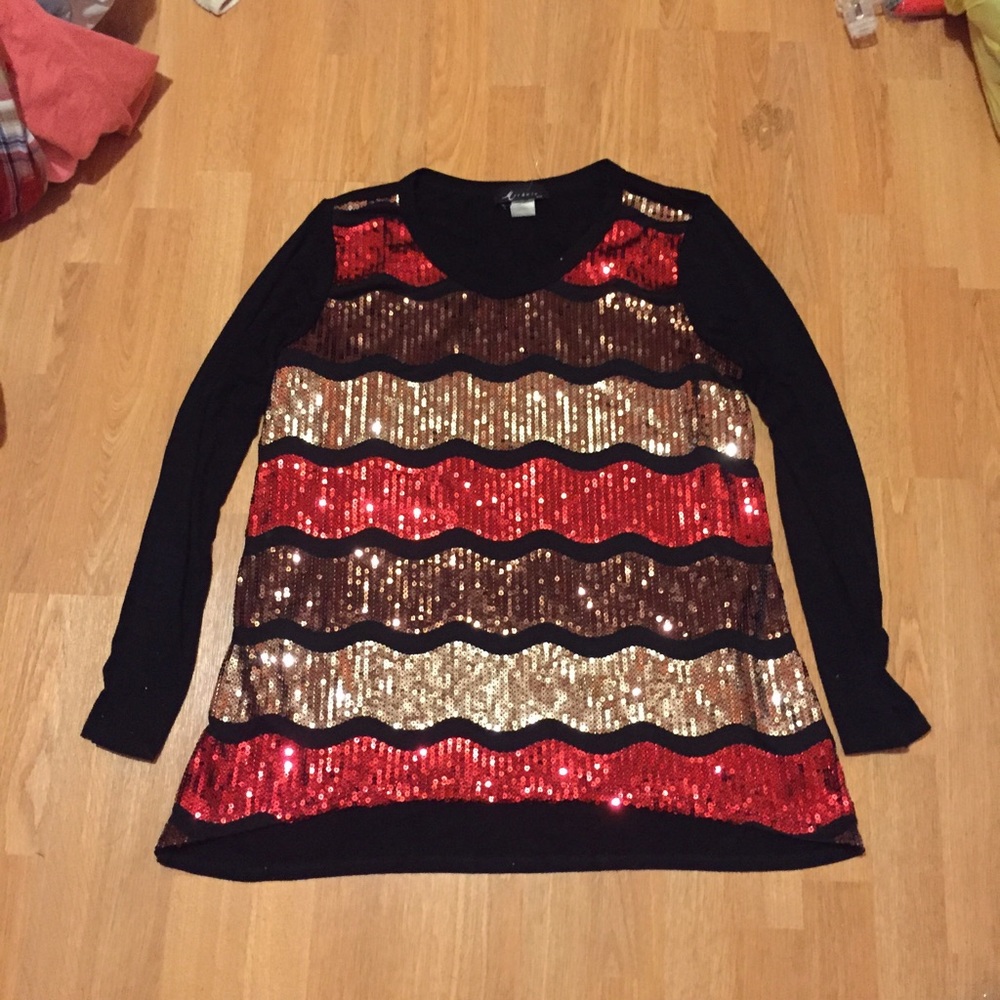 Sequin long sleeve top.