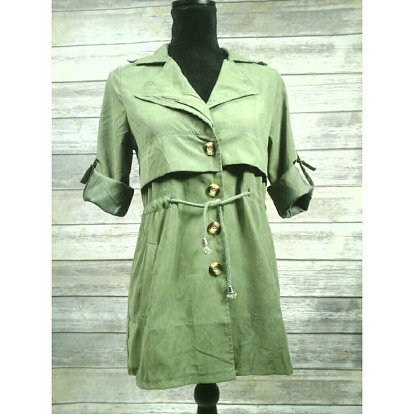 Sold Olive Trench Coat - Picture 6 of 8