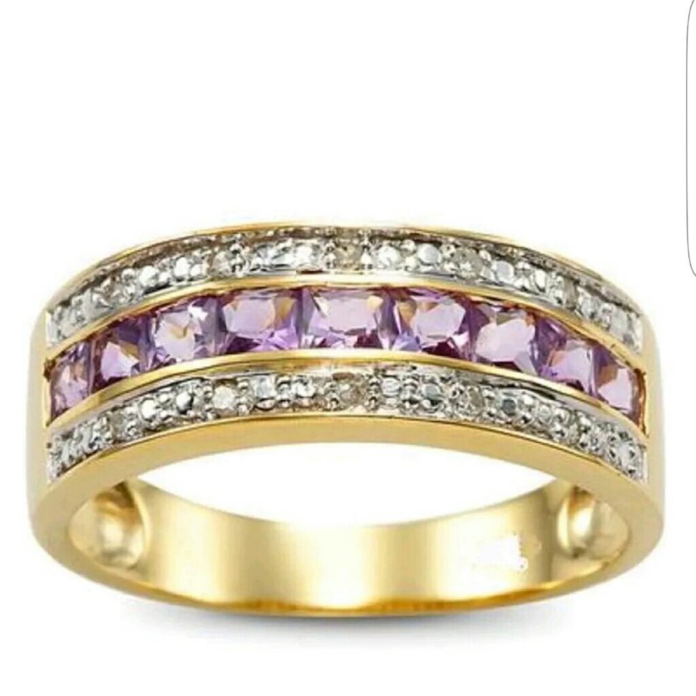 18K Gold Filled Solitaire Amethyst Womans Ring 8