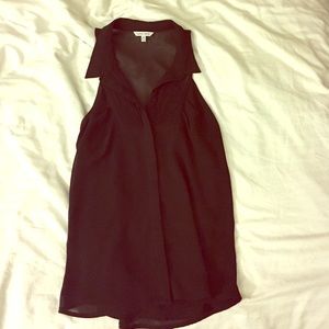 Sheer black collared tank top with buttons