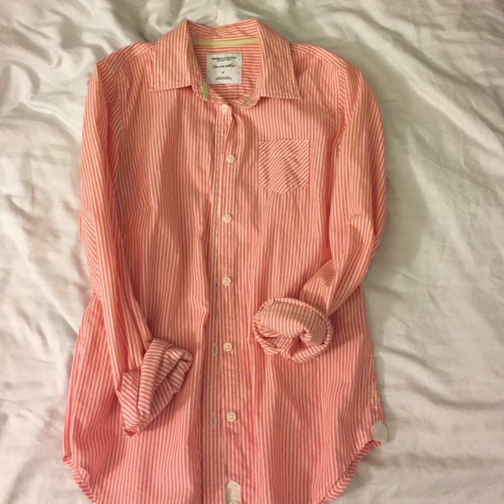 Coral striped button-down top