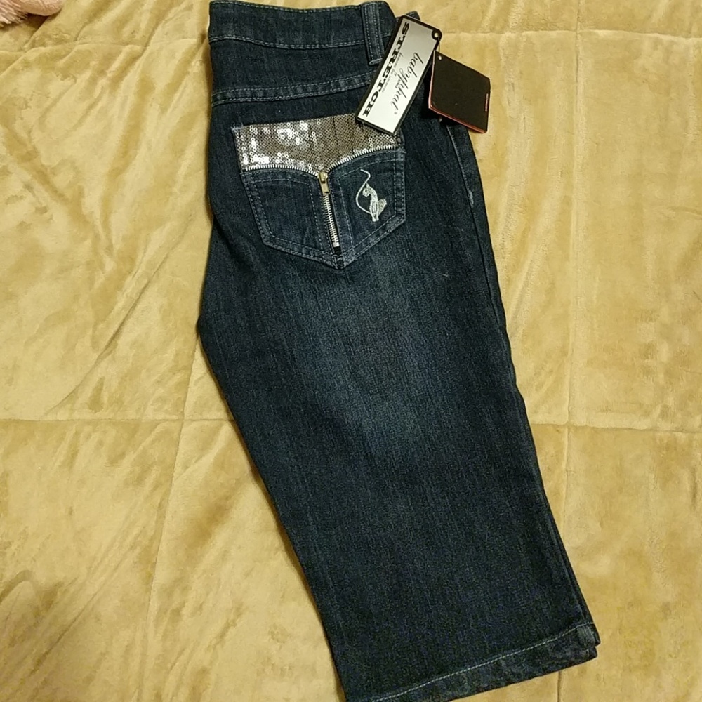 New Babyphat Capri dark Jean shorts with sequins p