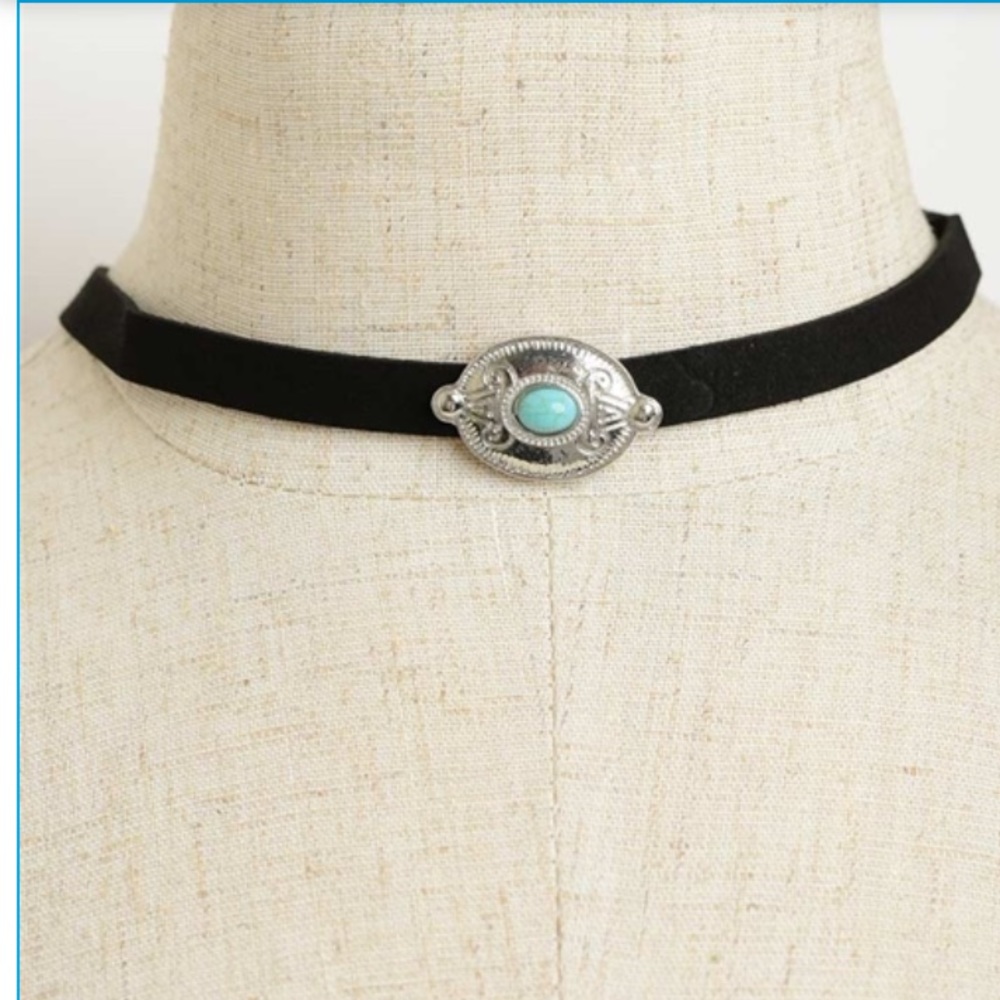 🔷Black choker, with turquoise stone