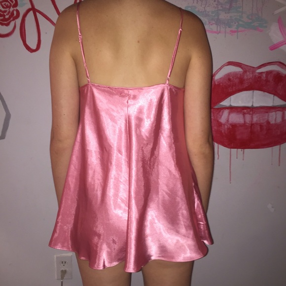 Cute pink satin baby doll tie front top slip - Picture 2 of 2
