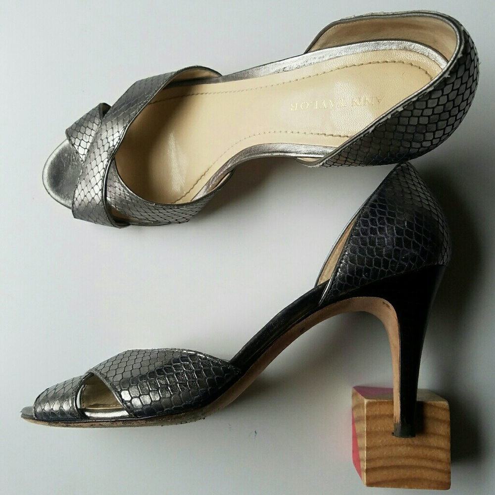 {Ann Taylor} Silver Snakeskin Heels