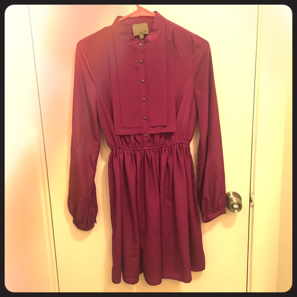 Fuchsia pleated bib front blouse style dress