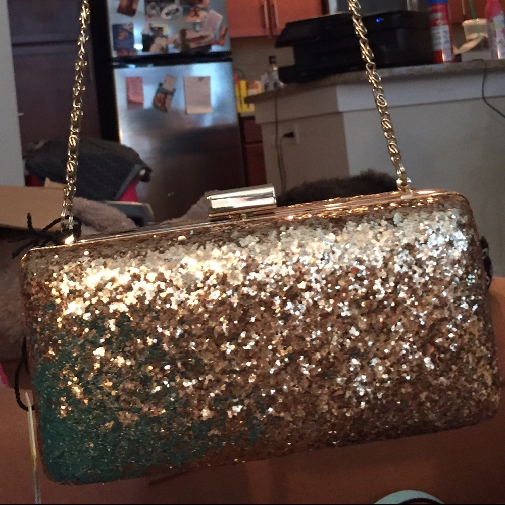Kate Landry Gold Glitter Clutch