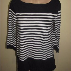 Ann Taylor Loft Boatneck striped tee black