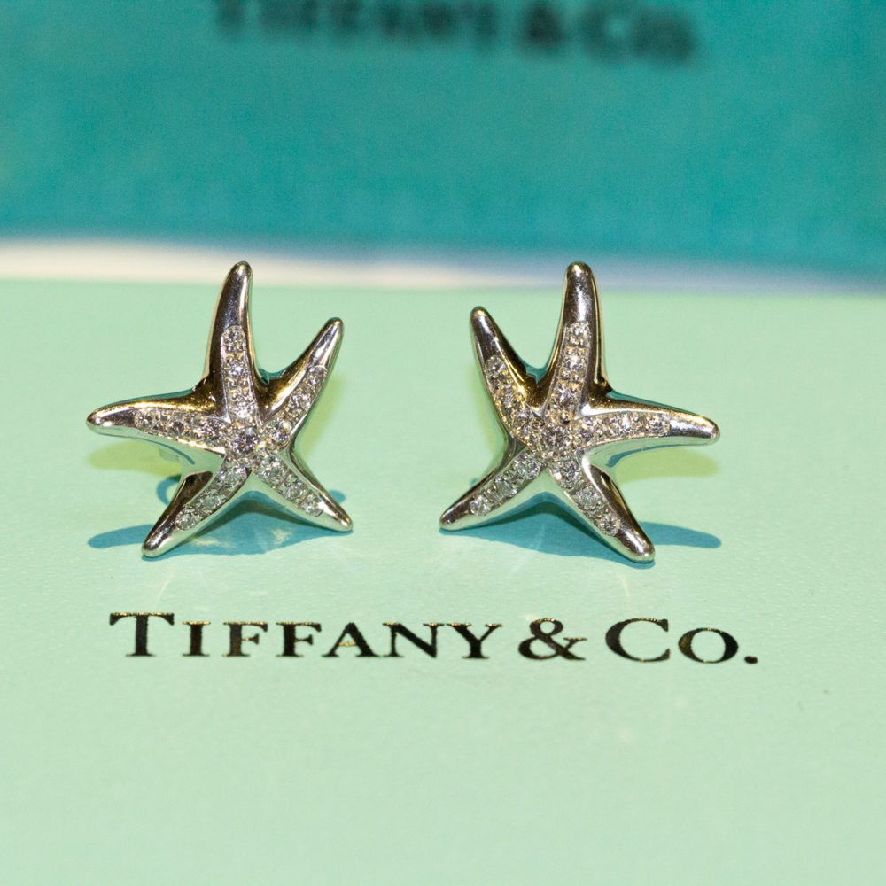 Diamond Platinum Elsa Peretti Starfish Earrings.