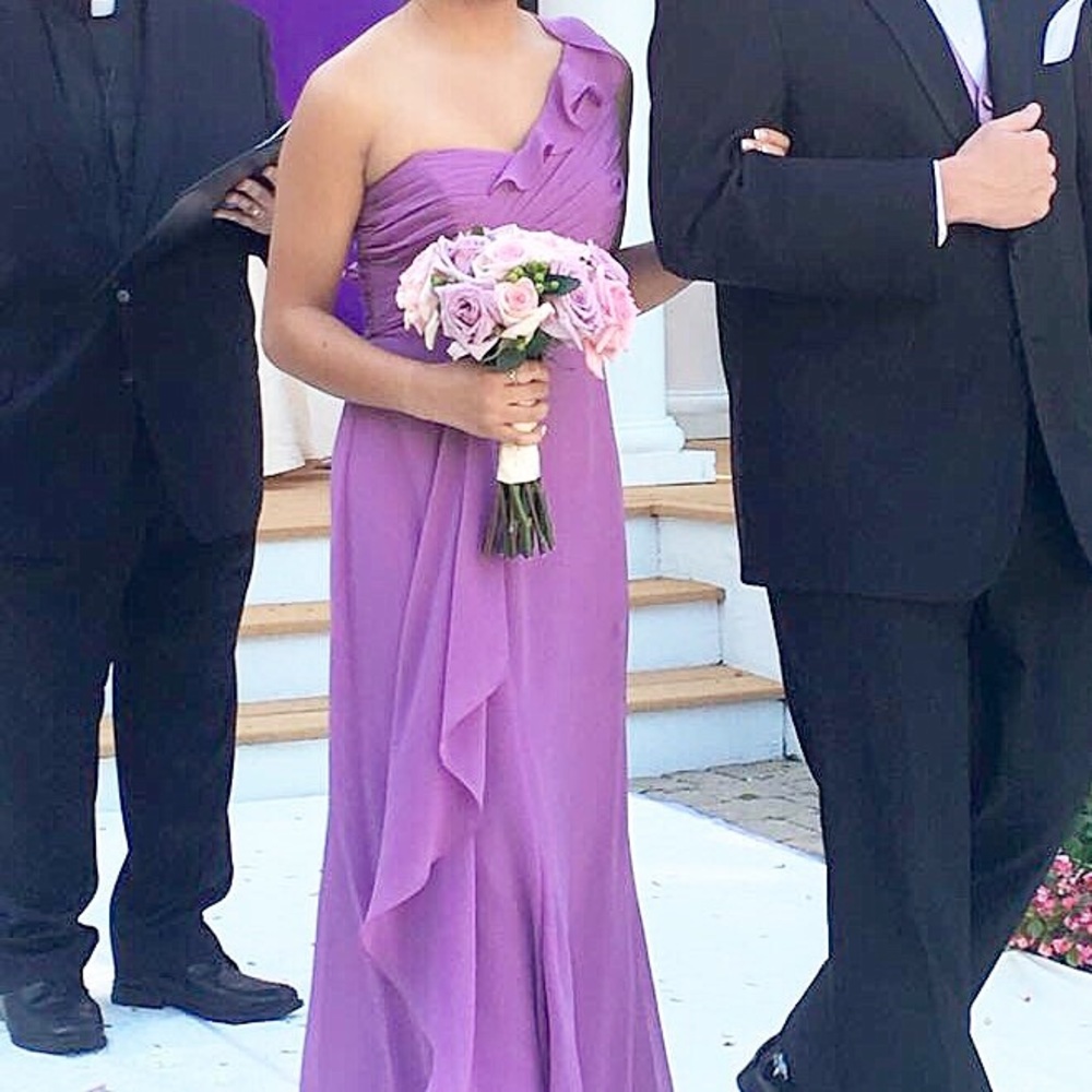 David's Bridal Long Purple Bridesmaid Dress