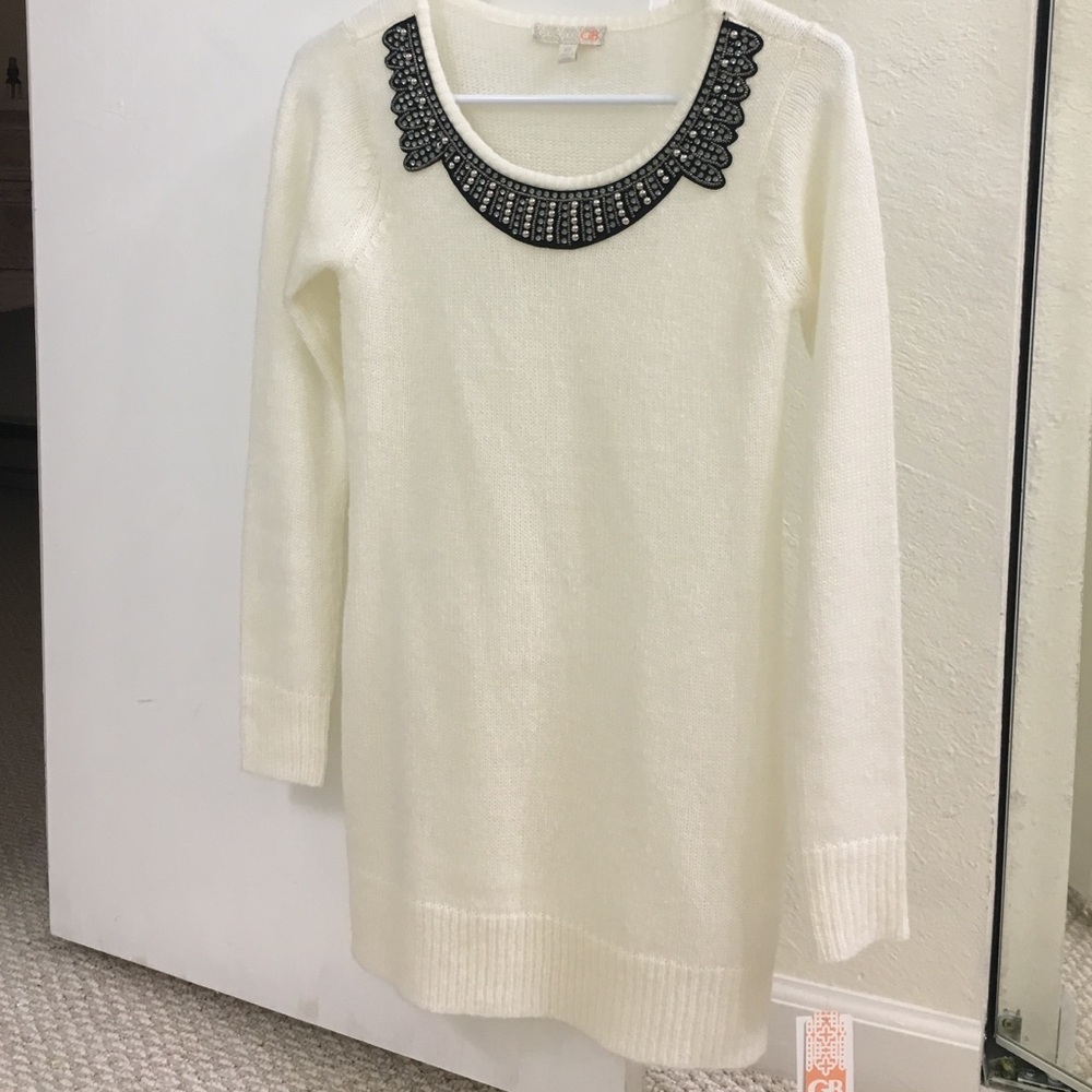 GB XS ivory embellished collar sweater. NWT