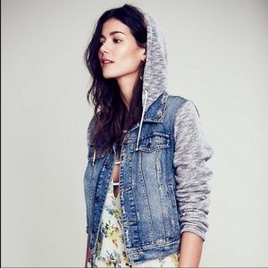 Free People Knit Hooded Denim Jacket
