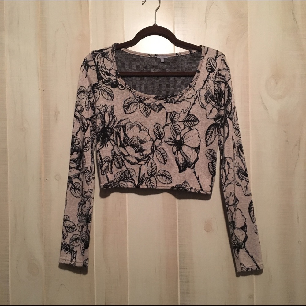 Pink Charlotte Russe rose long sleeve crop top