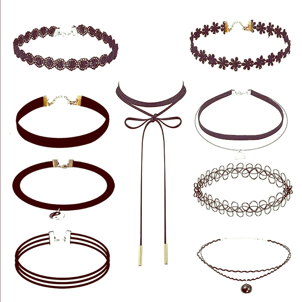 9PCS Women Elastic Chokers Necklace Set Adjustable