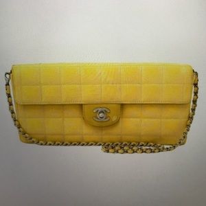 100% Authentic Chanel Yellow Nylon Shoulder Bag