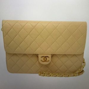 100% Authentic Chanel Beige Push Lock Shoulder Bag
