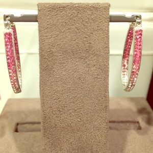 Swarovski pink and white stones hoops earrings.