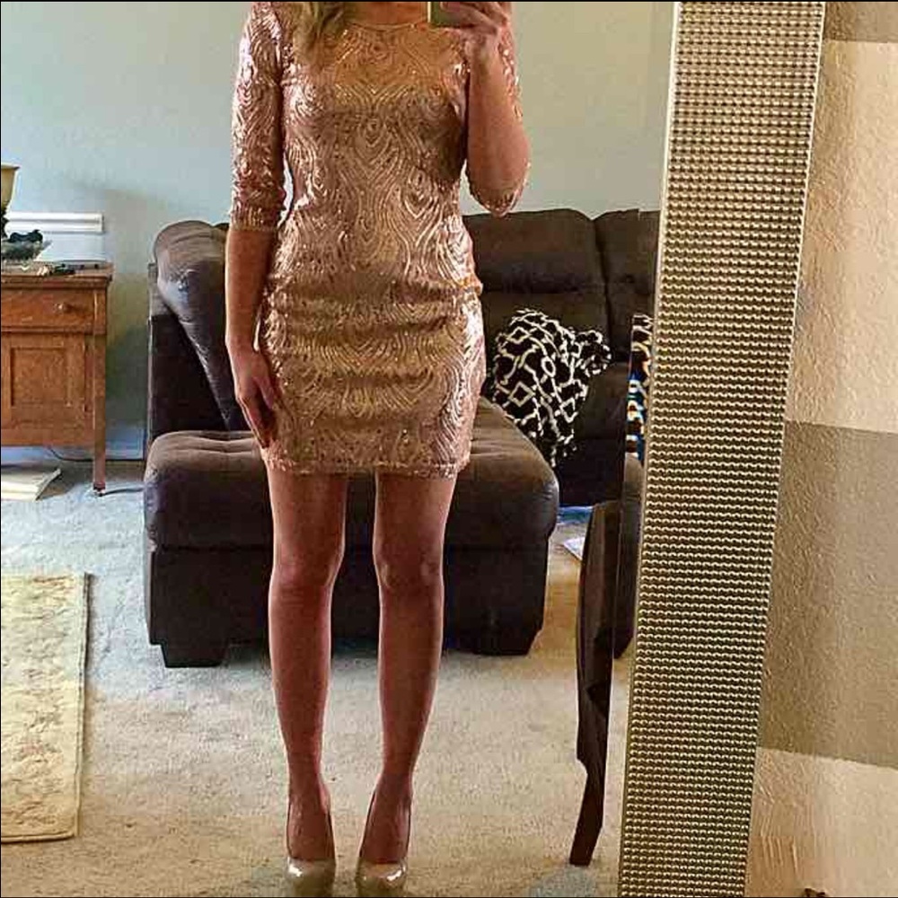 Rose Gold bodycon Dress With low back Small - Picture 2 of 5