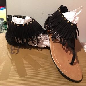 Forever 21 black fringe sandal