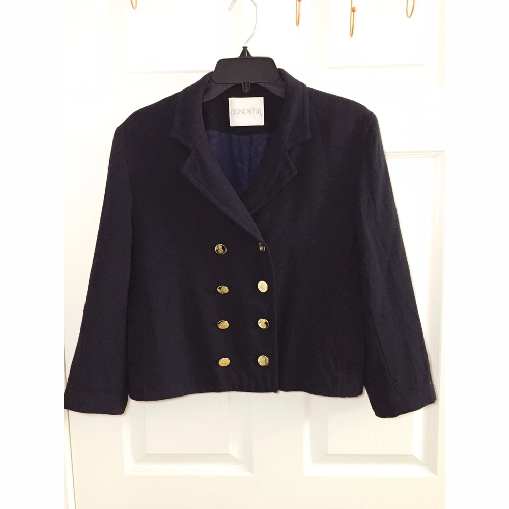 Navy Blue Vintage Cropped Double-breasted Jacket