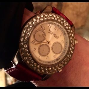 WHBM leather/ faux diamond watch