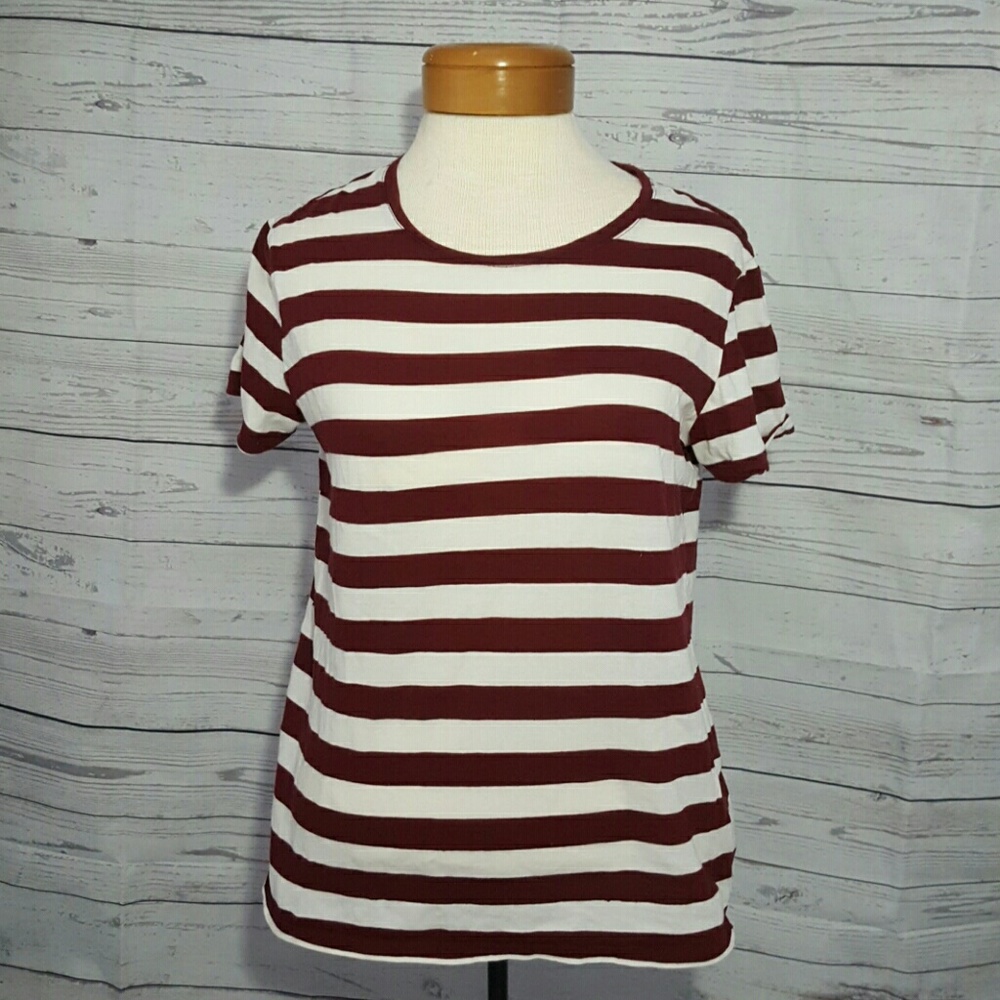 Forever 21 Burgundy & White Striped Tee