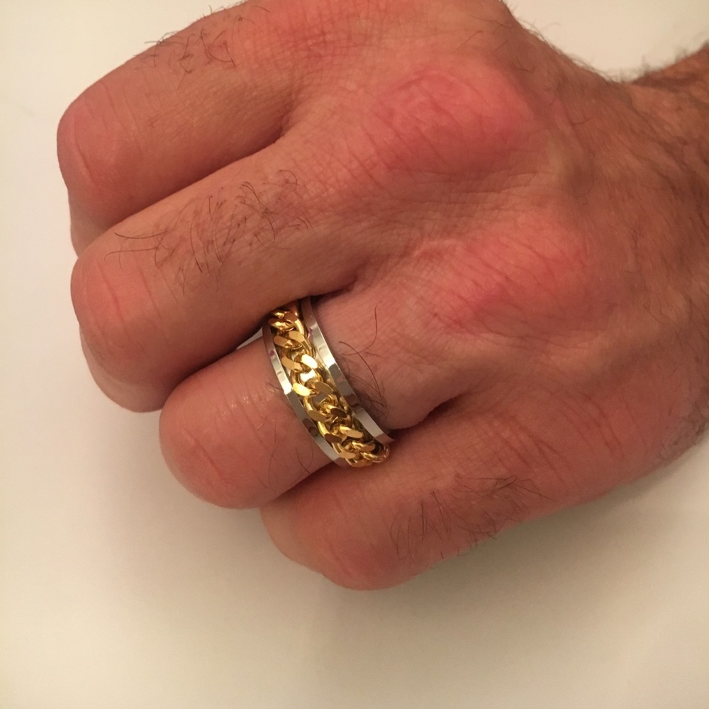 Rotatable Chain Titanium Steel Men's Rings 8-11 - Picture 5 of 8