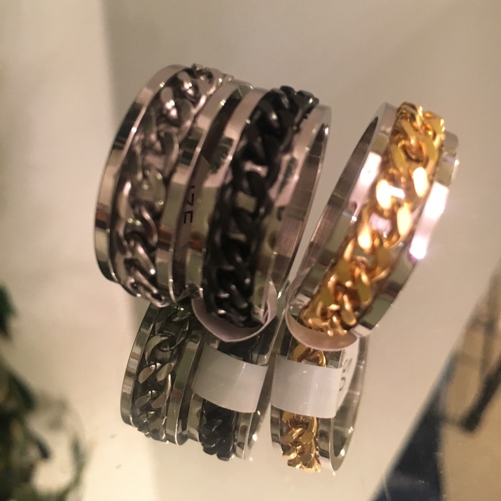 Rotatable Chain Titanium Steel Men's Rings 8-11 - Picture 7 of 8