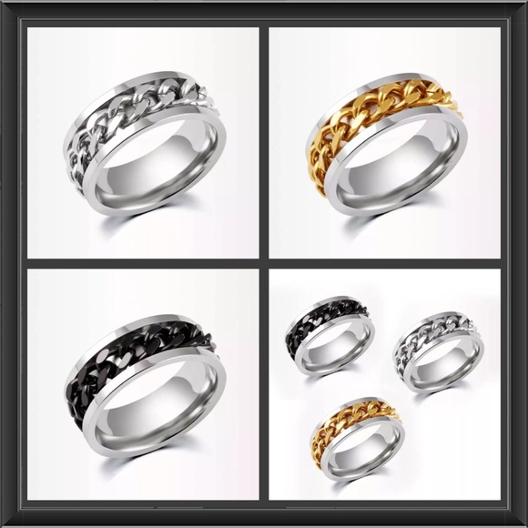 Rotatable Chain Titanium Steel Men's Rings 8-11 - Picture 2 of 8