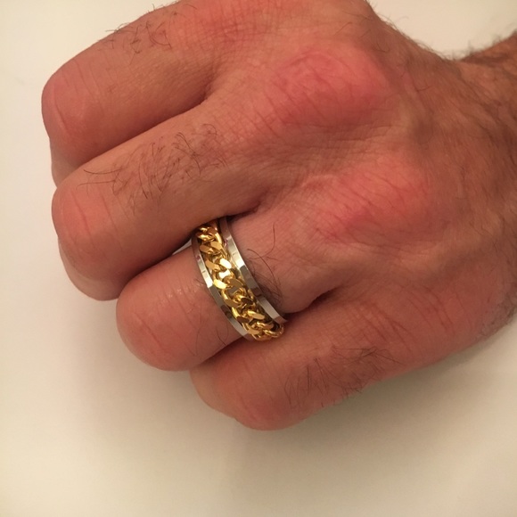 Rotatable Chain Titanium Steel Men's Rings 8-11 - Picture 5 of 8