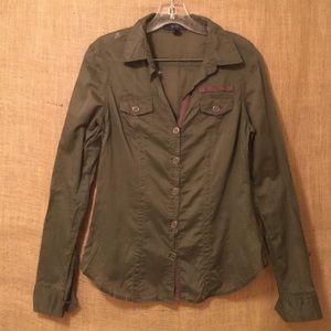 Jessica Simpson Olive Button-Up Military Style Top