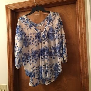 Lauren Conrad blue an white floral blouse.