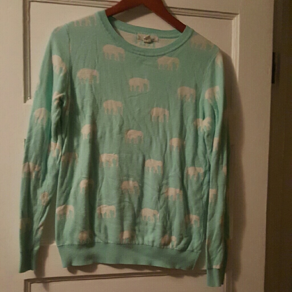 Mint and White Elephant Sweater