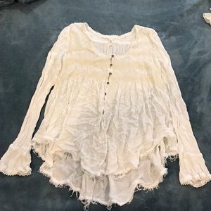White Blue bird smocked blouse