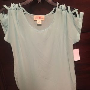 Pretty blue crossed shoulder top!!!
