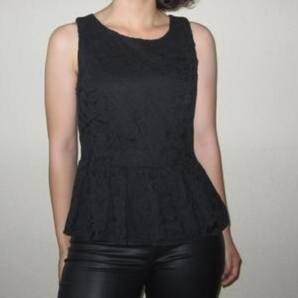 Black Lace Peplum Top