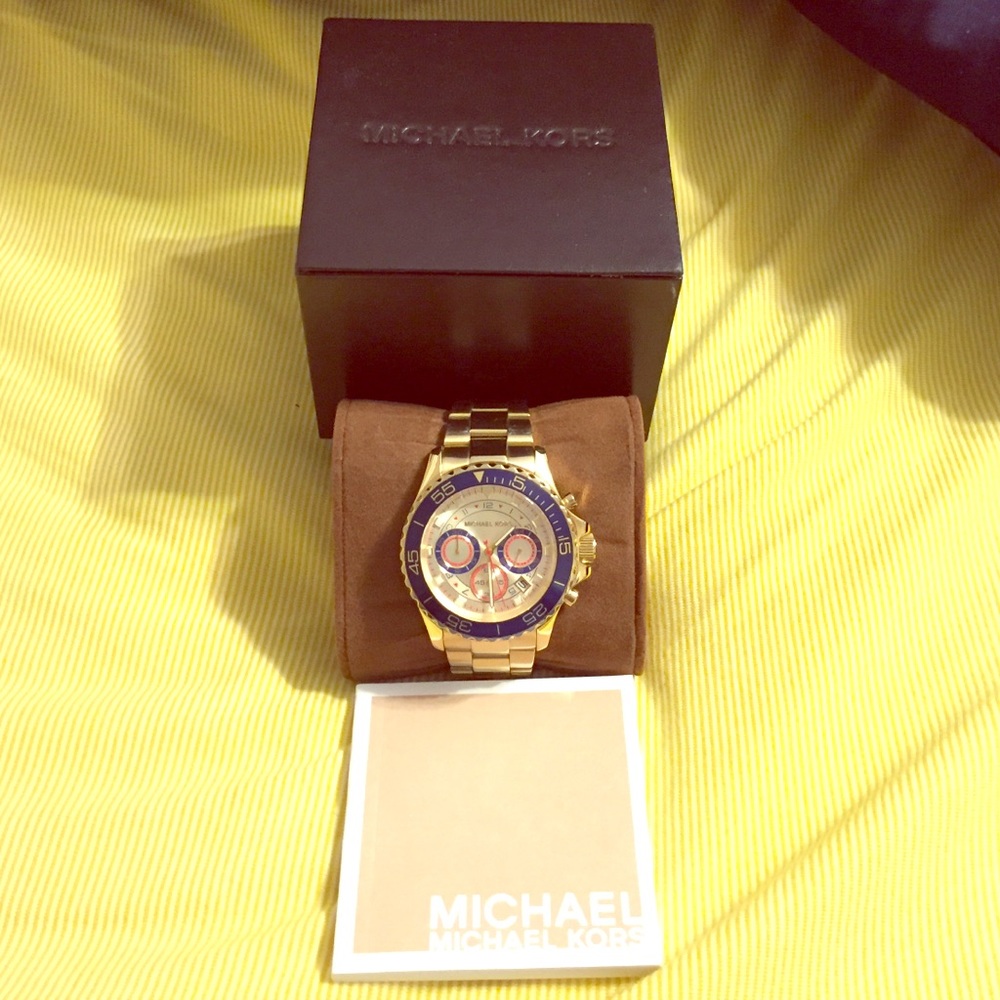 Michael Kors gold watch with navy bezel