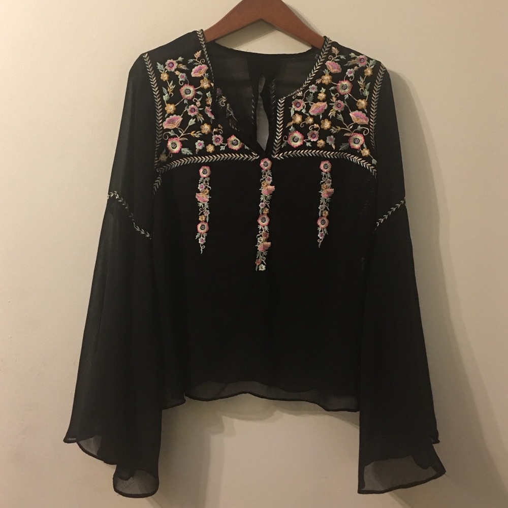 Embroidered Sheer Festival Boho Hippie Blouse M