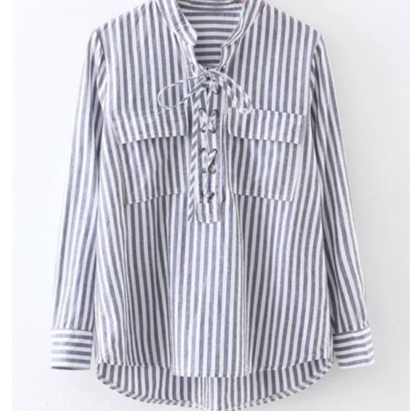 🆕 striped lace up top 🌼 - Picture 4 of 4