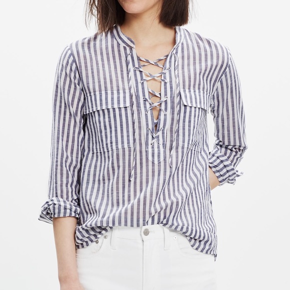 🆕 striped lace up top 🌼 - Picture 2 of 4